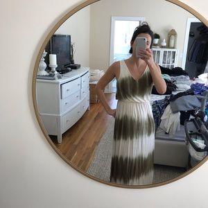 Green and beige maxi dress
